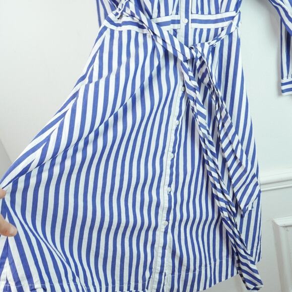 J Crew Striped Shirtdress 14 Blue White Belted Midi A Line Preppy Cotton Classic - Picture 7 of 11